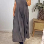 Sleeveless Pleated Simple Solid Color Dress