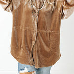 Khaki Casual Button Down Plus Size Velvet Shirt