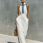 Women's Minimalist Zip-up Collar Sleeveless Maxi Dress