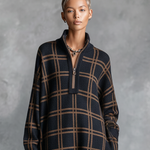 Women's Loose Plaid Zipper Neck Knitted Maxi Dress