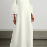 Elegant Simple Black And White Feather Long Sleeve Party Dress