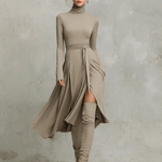 Women’s Elegant Figure-flattering Long Sleeves Knit Blend Midi Dress
