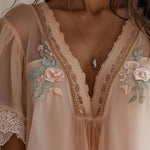Boho Floral Embroidered Chiffon Blouse