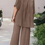 Casual Loose Solid Color Shirt Pants Set