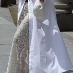 Long Sleeves Solid Color Split-Joint Lapel Maxi Dresses Shirt Dress
