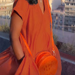 Loose Short Sleeves Pleated Pockets Solid Color Split-Joint V-Neck Maxi Dresses