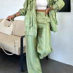 Easy on Me Metallic Fabric Elastic Waist Pocketed Wide Leg Pants