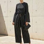 Elasticated Waist High Waisted Belted Contrast Color Split-Joint Pants