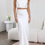 Such A Vibe High Neck Satin Drape Maxi Skirt Set