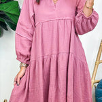 Purple Solid Color Gauze Collared Casual Dress