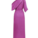Whispered Yes Satin Irregular Lapel Neckline Design Ruched Maxi Dress
