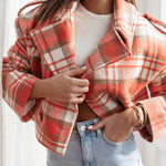 Women Fall/Winter Turndown Collar Plaid Print Jacket