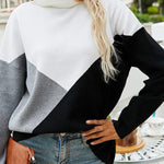 Drop Shoulder Turtleneck Colorblock Knit Sweater Pullover