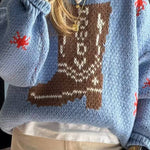Christmas Knitted Boots Round Neck Long Sleeve Sweater