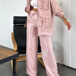 Easy on Me Metallic Fabric Flap Pocket Cargo Style Zipper Loose Jacket