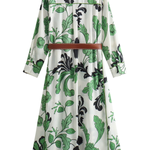 Long Sleeve Belted Waist Shirt-Style Long Dress