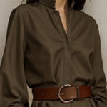 Puff Sleeves Loose Buttoned Solid Color Split-Joint Stand Collar Blouses&Shirts Tops