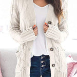 Knitted Solid Color Button Down Chunky Outwear Cardigan