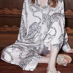 White Jaguar Print Home Long-sleeved Two-piece Set
