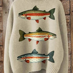 Trout print high-neck loose-fitting sweater