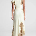 Paris Dream Satin Lace Trim Irregular Design Drape Maxi Dress