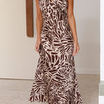 Taylan Brown Deep V Neck Midi Dress