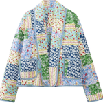 Printed Quilted Short Contrast Color Cotton Coat