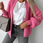 Solid Color V-neck Long-sleeved Casual Knitted Cardigan