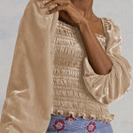 Plain Ruffle Sleeve Buttoned Plus Size Boho Top