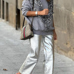 V-shaped sequined embellished pullover sweatshirt top