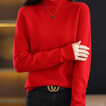 Office Long Sleeves Solid Color High-Neck Sweater Tops Pullovers