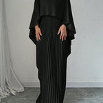 Cape High-Low Pleated Solid Color Split-Joint Round-Neck Evening Dresses Maxi Dresses