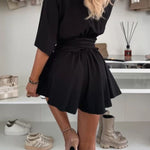 Stylish Comfortable V-neck Wide Sleeve Tie-up Loose Romper