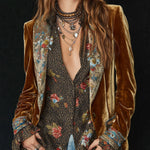 Vintage Lapel Polyester Velvet Floral Print Patchwork Blazer