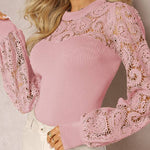 Lace stitching high-end temperament intellectual style hollow long sleeves