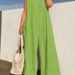 Sleeveless Wide Leg Shoulder Pad Solid Color Jumpsuits