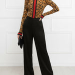 Long Sleeves Skinny Contrast Color Leopard High Neck T-Shirts Tops