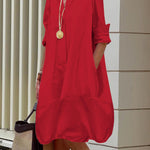 Long Sleeves Loose Solid Color Lapel Collar Midi Dresses Shirt Dress