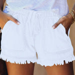 10 Colors Casual Drawstring High Waisted Denim Fringed Shorts