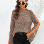 Casual Long Sleeves Loose Contrast Color Half Turtleneck Sweater Tops