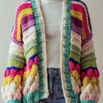 Colorful Striped Chunky Knit Cardigan Jacket