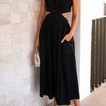Solid Mockneck Cut Out Maxi A-line Swing Dress