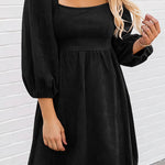 Washed Square Neck High Waist Flared Short Dress