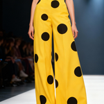 Elasticated Waist High Waisted Contrast Color Pockets Polka-Dot Split-Joint Pants