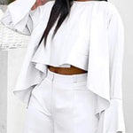 High-Low Loose Pleated Solid Color Split-Joint Round-Neck Blouses&Shirts Tops
