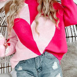 Valentine's Day Heart Turtleneck Cold Shoulder Sweater