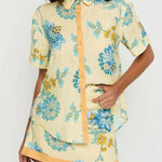 Giselle Linen Blend Floral Print Short Sleeve Shirt and Zipper Mini Skirt Set