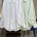 Casual Loose Puff Sleeves Solid Color Lapel Blouses
