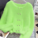 Luna ��� Fluffy Heart-Button Knit Sweater