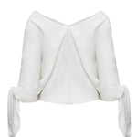 Joyful Bond Linen Blend V-neck Knotted Cuff Half Sleeve Loose Top